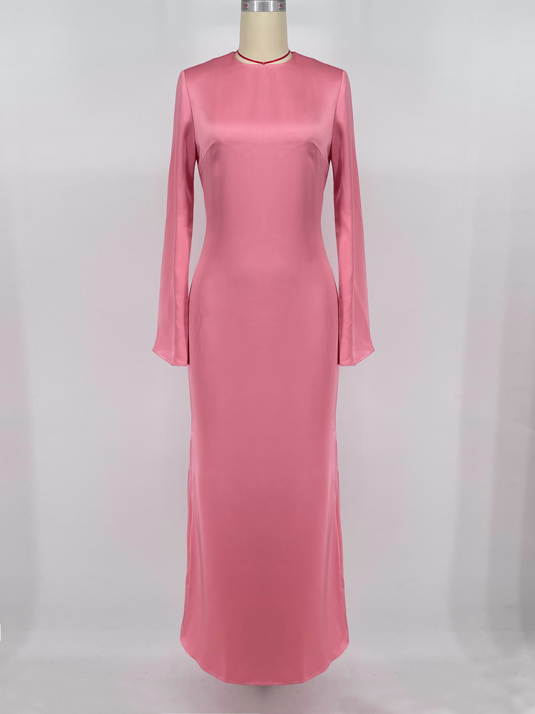 Ootddress Solid High Waist Fashion Maxi Dress For Women Long Sleeve Patchwork Slim Elegant Party Dress Autumn 2025 Female Long Dress