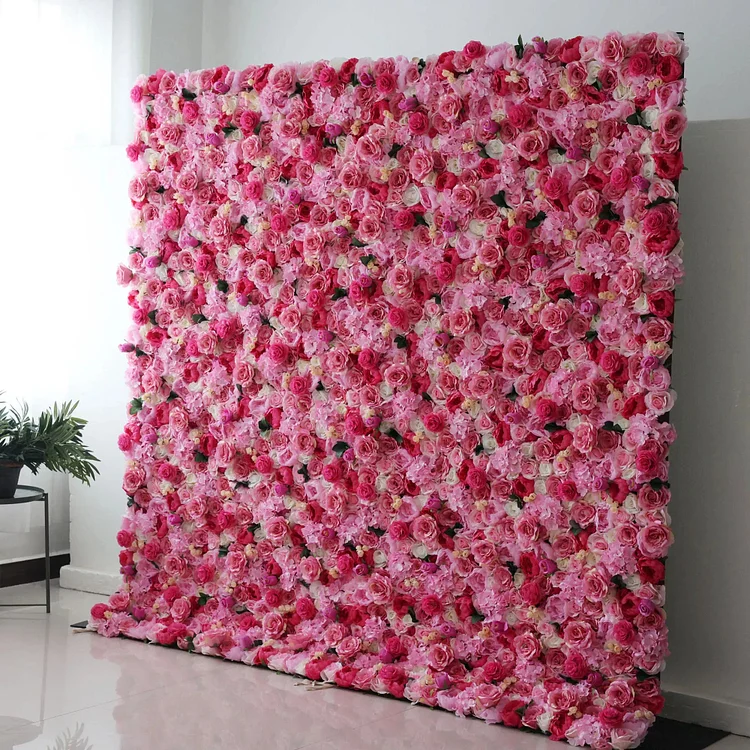 Roll Up Fabric Artificial Flower Wall Wedding Backdrop, Floral Party Decor, Event Photography-VF-031