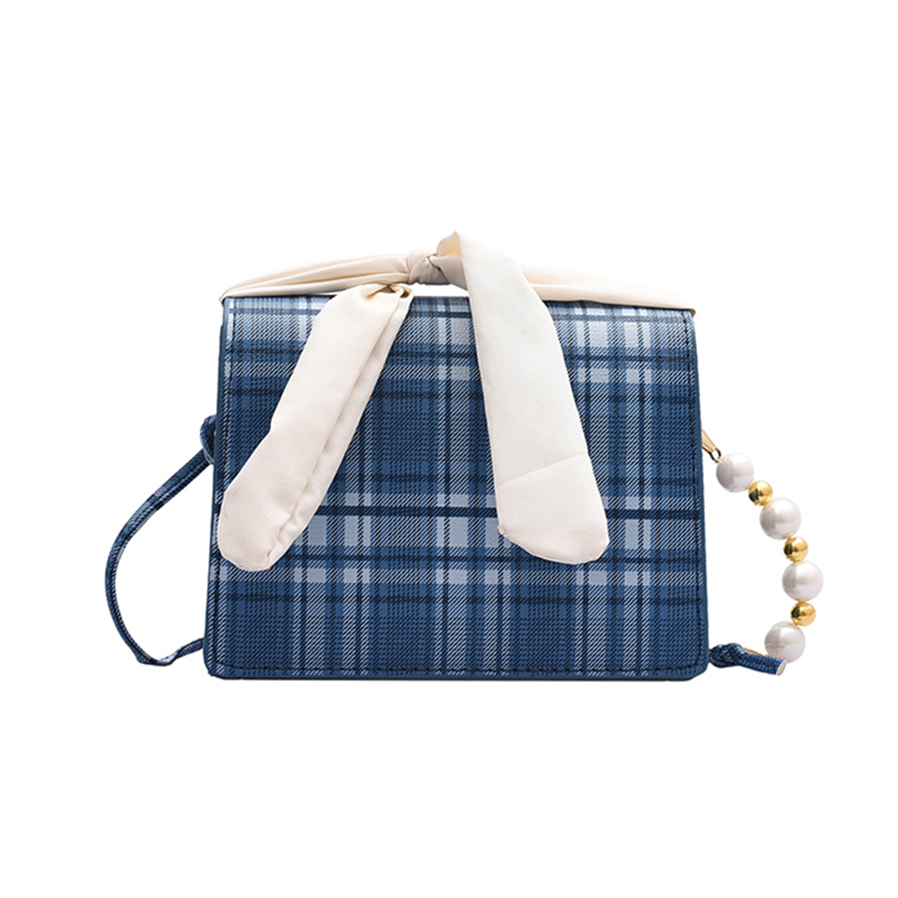 

Casual Plaid Pearl Crossbody Bags Female PU Bow Shoulder Pouch -Blue, 501 Original