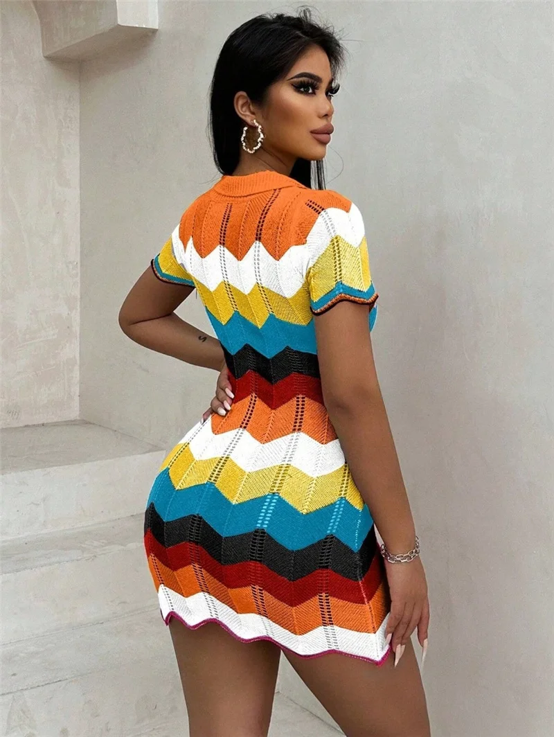 Athvotar Athvotar New Ramming Polo Collar Knitted Bag Hips Fashion Sweater Repair Dress