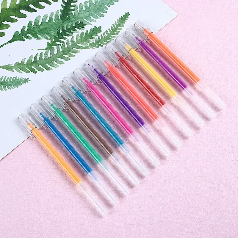 12Pcs/set Colors Kawaii Glitter Gel Pen Cute Colored Drawing Pen Highlighter Marker For Girl Kids Gift DIY School Art Stationery