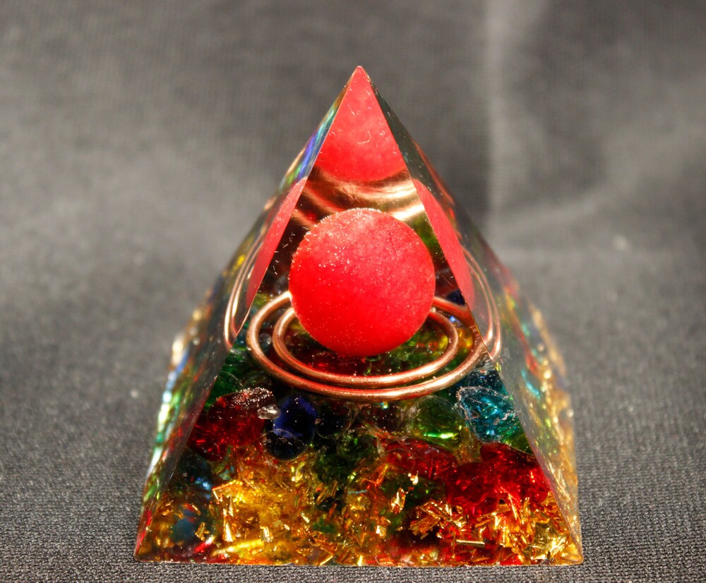 

Orgone Pyramid Chakra - Rainbow fluorite-Gold, 501 Original