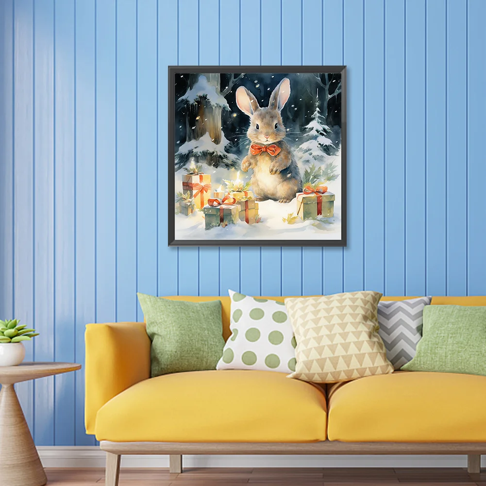 Diamond Painting - Full Round Drill - Winter Gift Bunny(Canvas|30*30cm)