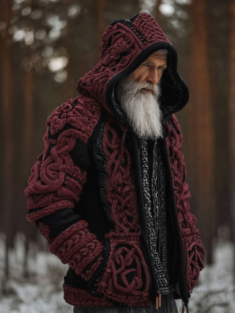 menweary Men's Viking Celtic Knot Contrast Button Cozy Cardigan Sweater