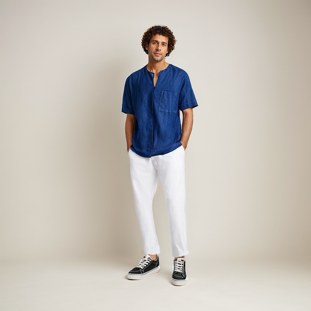 T-shirt à manches courtes pour hommes 100 % lin européen- SOIE PLUS
