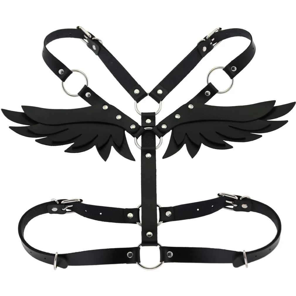2020 New Gothic Leather Retro Medieval Renaissance Angel Demon Wings 4 Color Cosplay Accessories Harness Top Tie Punk Body Belt