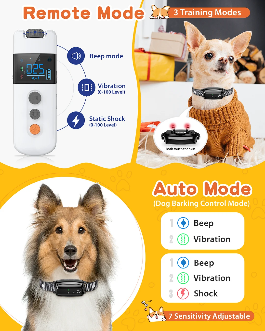 BEBANG 2-in-1 Dog Shock Collar & Dog Bark Collar