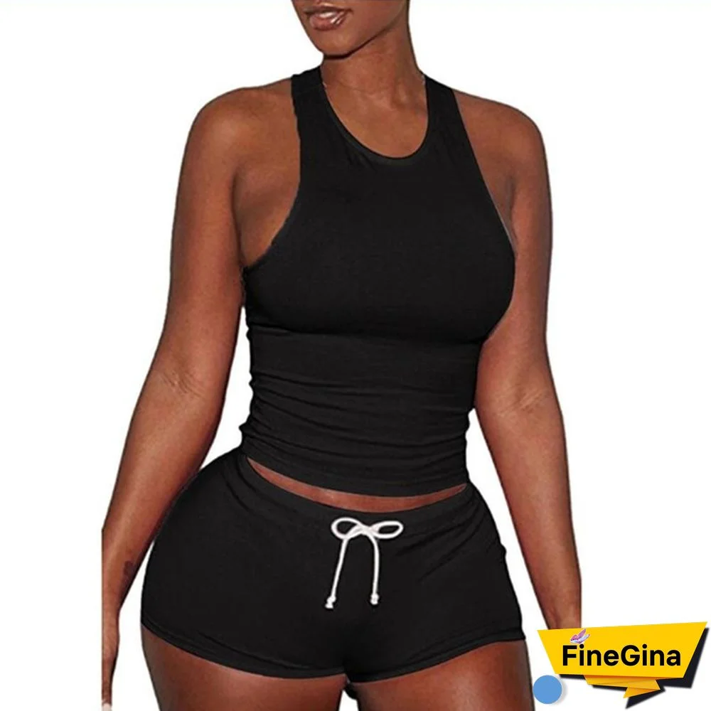 New Women Slim Loose Outfits Crop Top Short Sorts Drawstring Pants Casual Running Jumpsuits Yoga Rompers