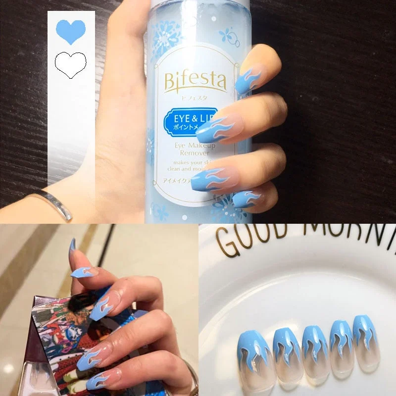 24pcs 4 Fire Patterns Design Cool Girls Hand Decorative False Nails with Glue Full Cover Detachable false nails with designs-Nail Inspo