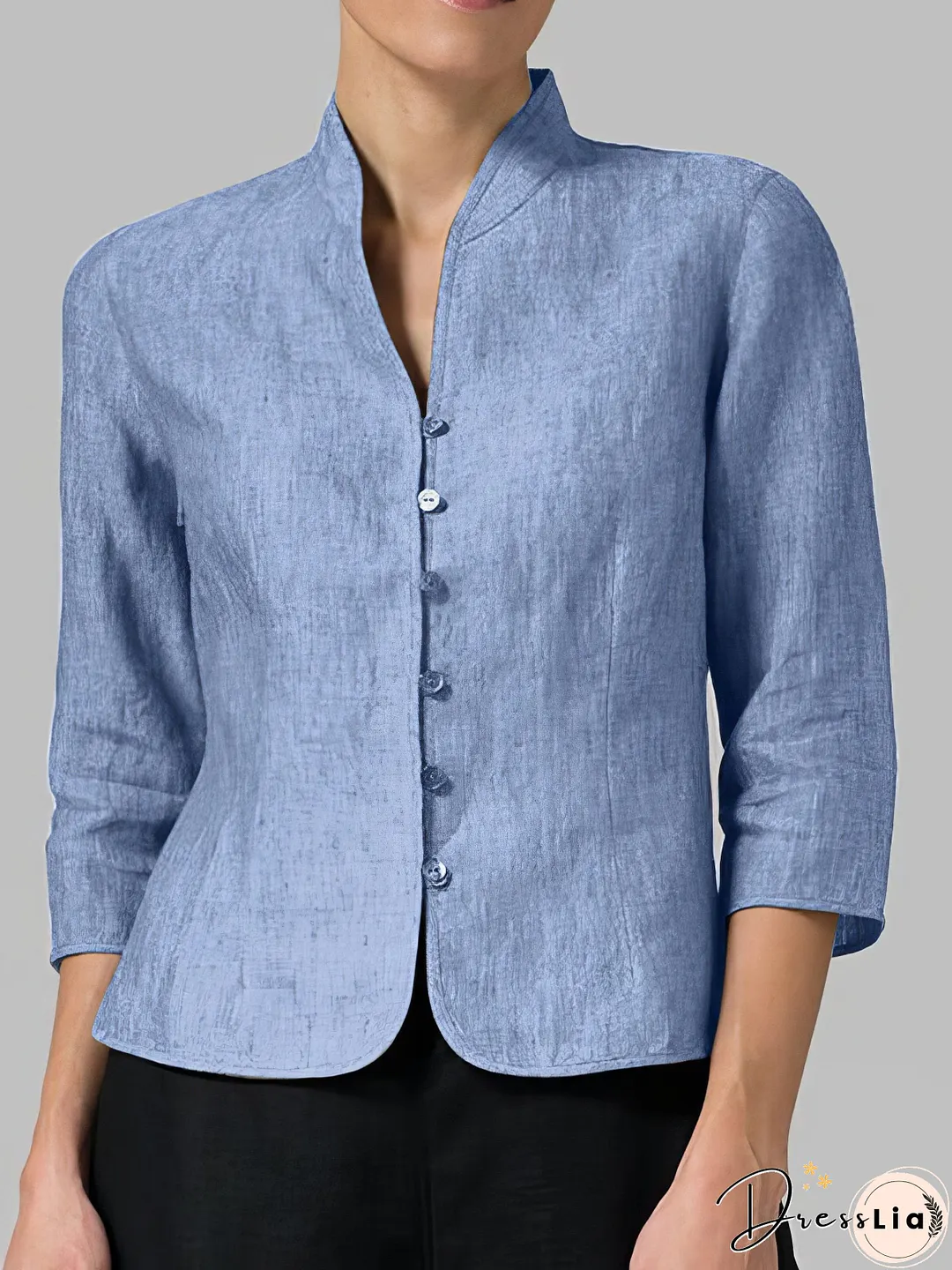Three-Quarter Sleeve Linen Cotton Blend Top