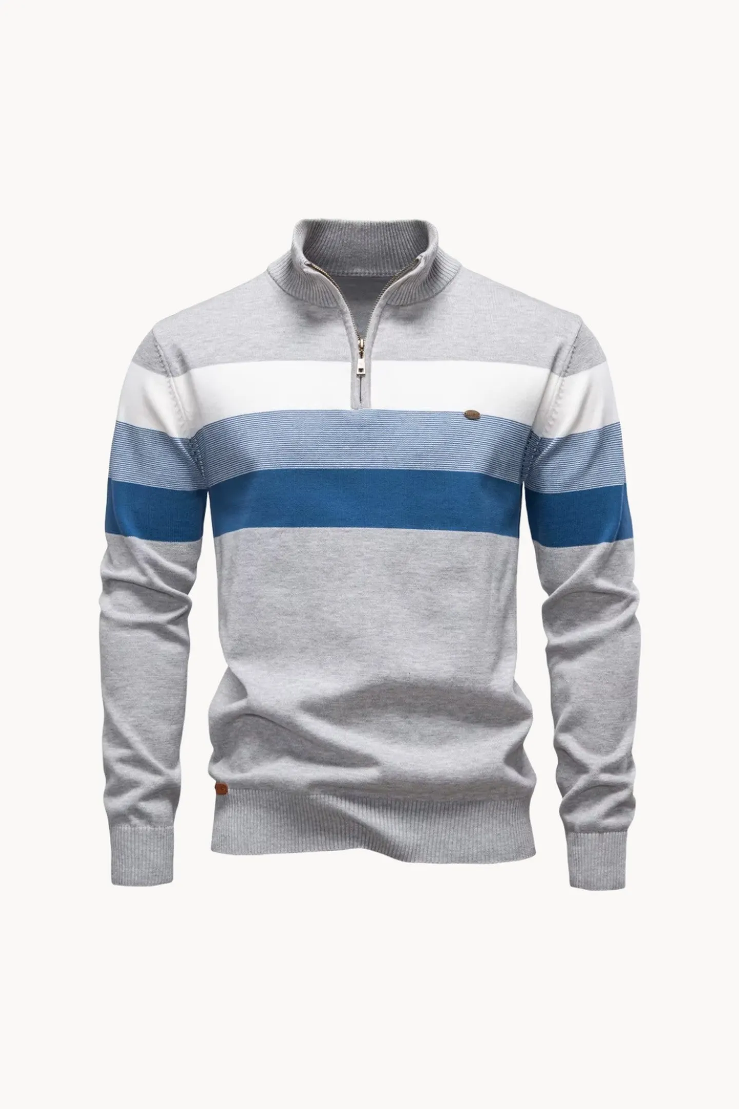 Men's Cotton Quarter-Zip Jumper &ndash; Striped Stretch Knit