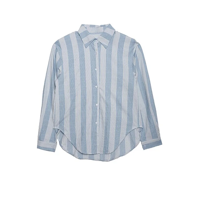 Temperament Loose Lapel Striped Long Sleeve Shirt  