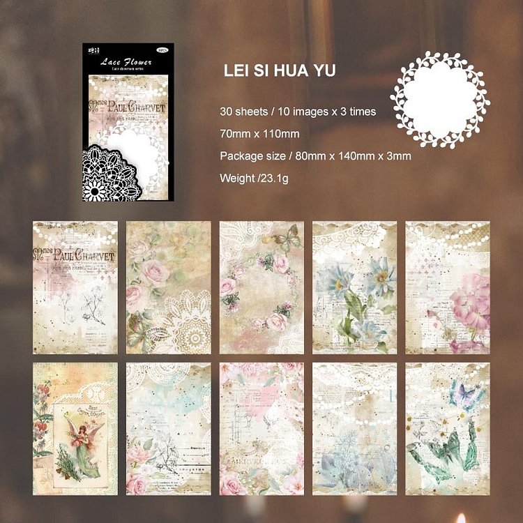JOURNALSAY 30 Sheets Vintage Lace Note Material Paper Memo Pad Art Romantic