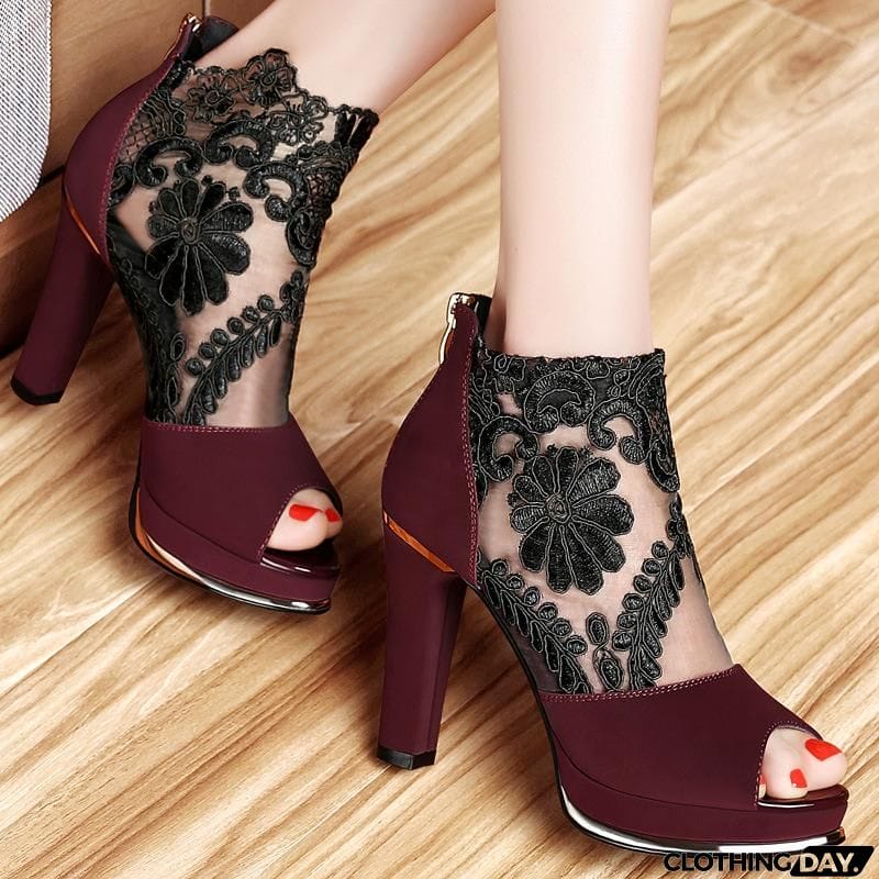Women's High Quality Sexy Lace Dress High Heel Sandals Shoes