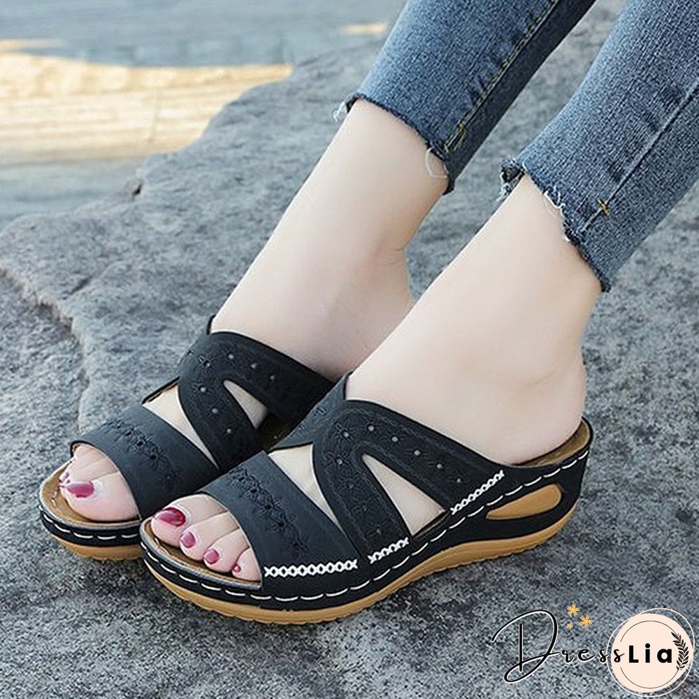 Women's Fashion Casual Sandals Open Toe Summer Sandals Vintage Wedge Slippers Platform Sandals Plus Size 35-43