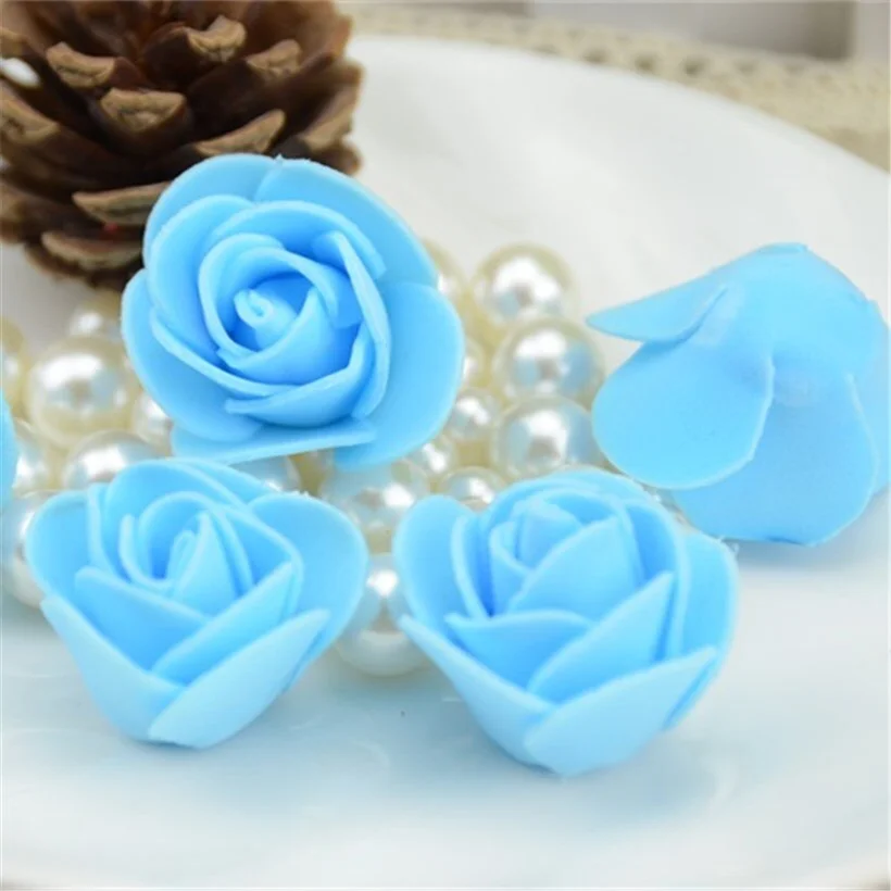 50PCS/Lot Artificial Mini PE Foam Rose Flower Head Handmade DIY Wedding Home Decoration DIY Scrapbooking Fake Flower Kiss Ball