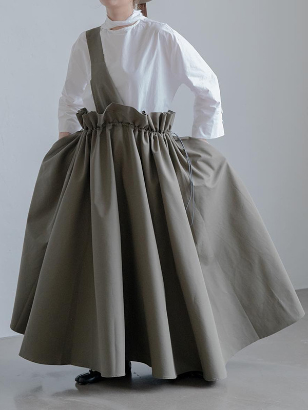 Loose Waist Ruched One Shoulder Pleated Hem Skirt