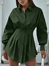 Stylish Solid Color Lapel Long Sleeves Mini Dress