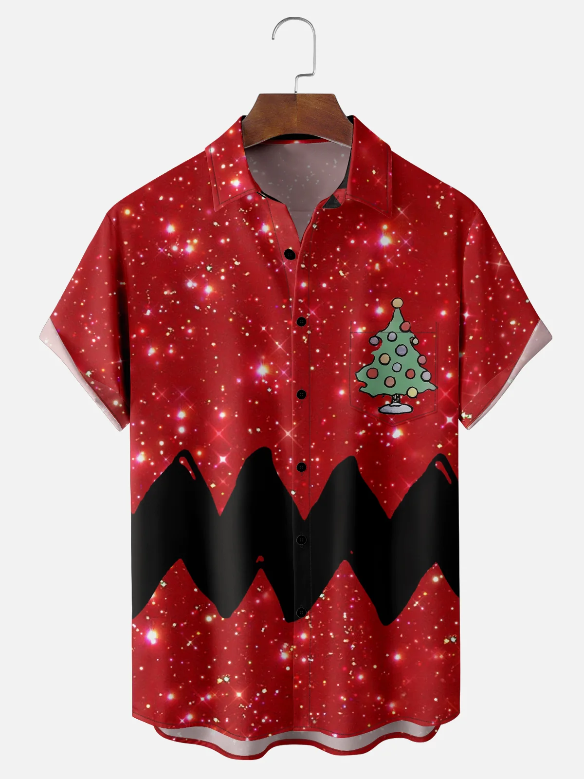 Moisture-wicking Charlie's Christmas Tree Chest Pocket Hawaiian Shirt PLUSCLOTHESMAN