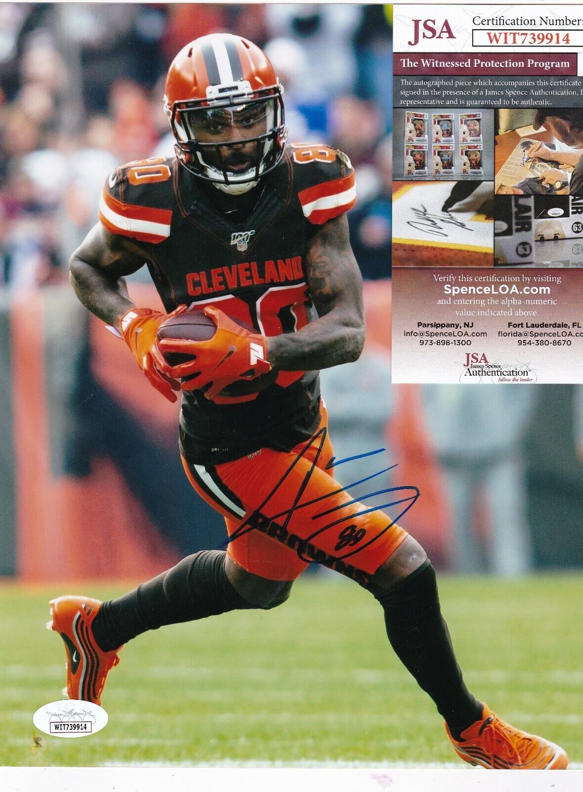 JARVIS LANDRY CLEVELAND BROWNS JSA AUTHENTICATED ACTION SIGNED 8X10
