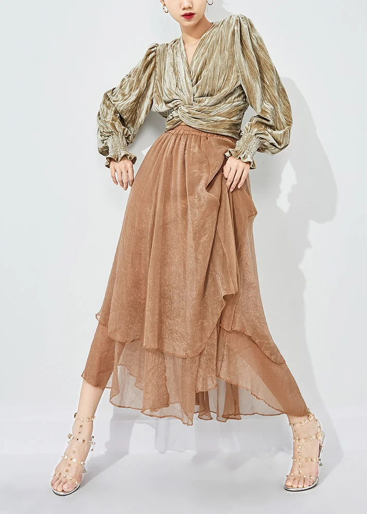 Khaki Layered Tulle A Line Skirts Exra Large Hem Oversized Summer