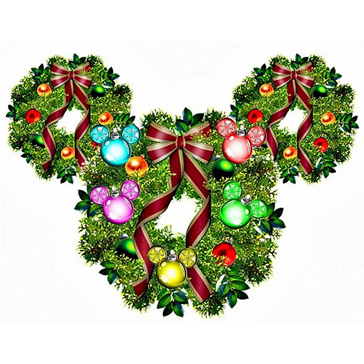 Christmas Mickey Mouse Wreath - Partial Special Shaped Drill Diamond Painting - 40x30cm(Canvas)