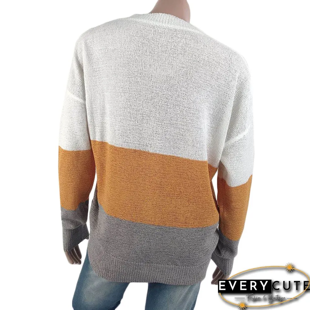 Yellow Colorblock Drop Shoulder Knit Sweater