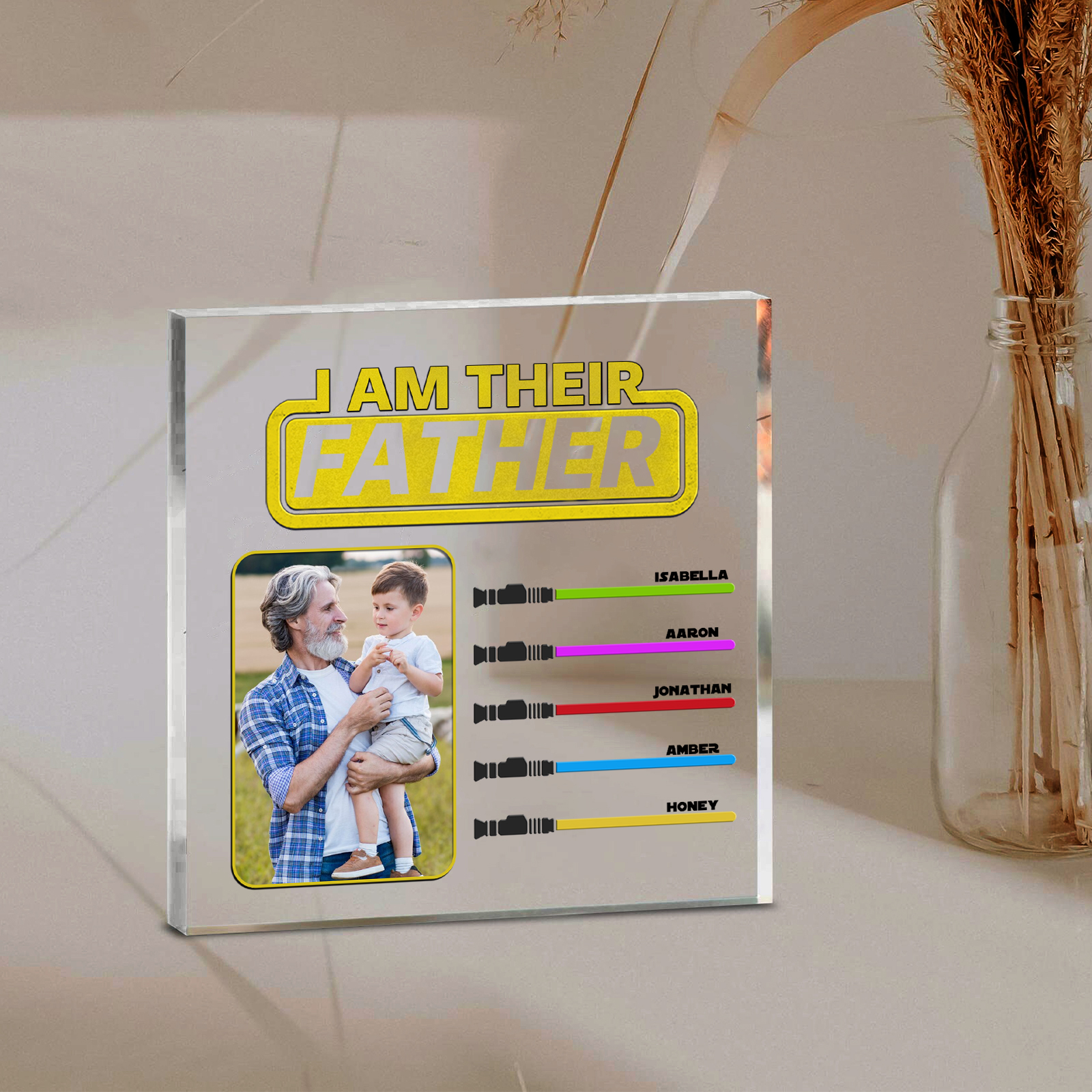 5 Names - Personalised Photo & Name Acrylic Square Keepsake Rectangle Plaque "I Am Their Father" Gifts for Dad-Jessemade AU
