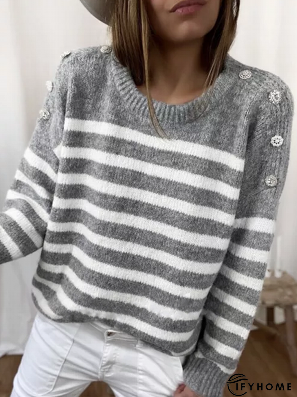Crew Neck Casual Vintage Striped Sweater | IFYHOME