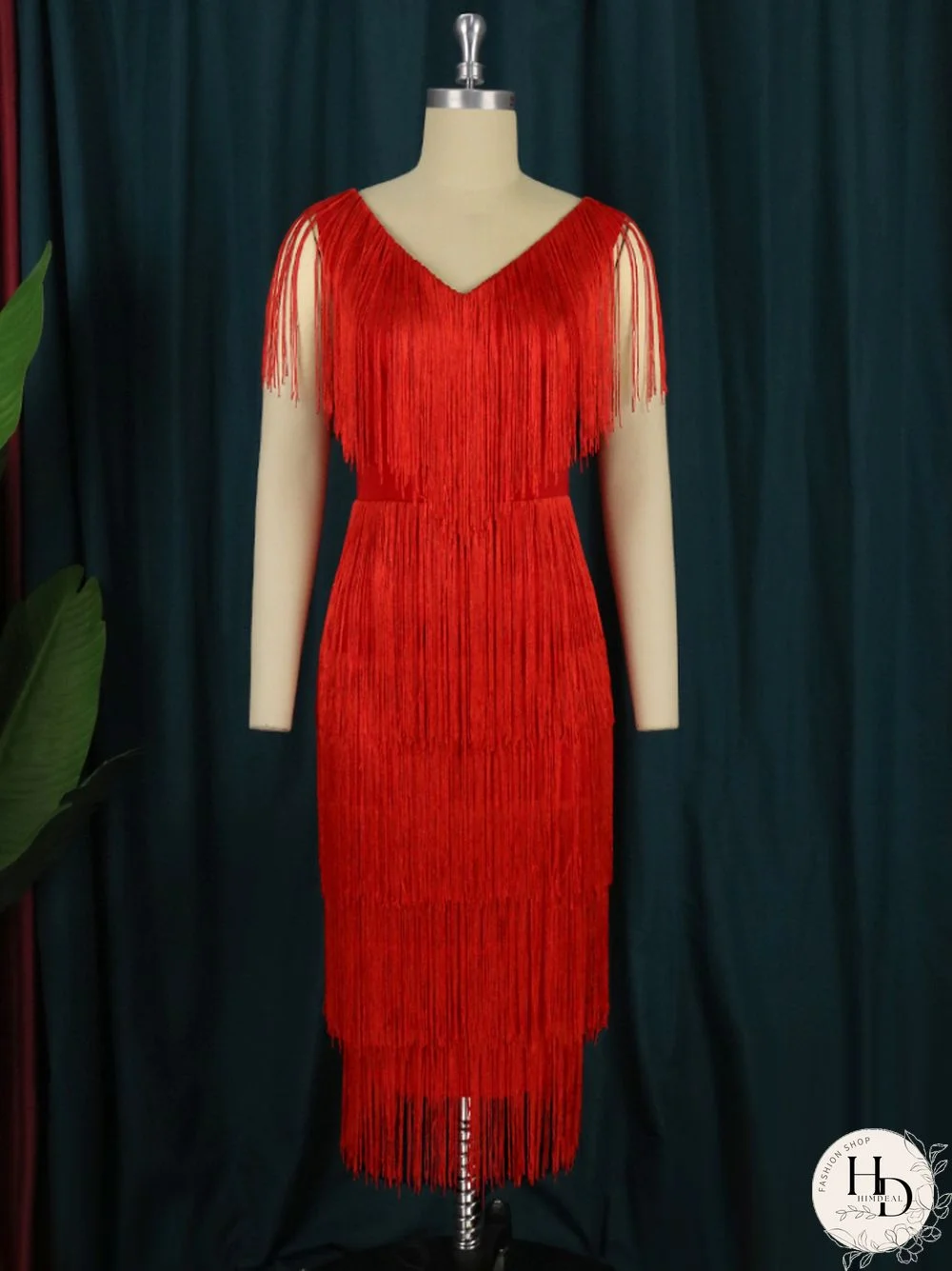 Orange Tassel Dresses V Neck Sleeveless High Waist Fringe Cocktail Evening Birthday Party Gowns OutfitsFor Women Summer