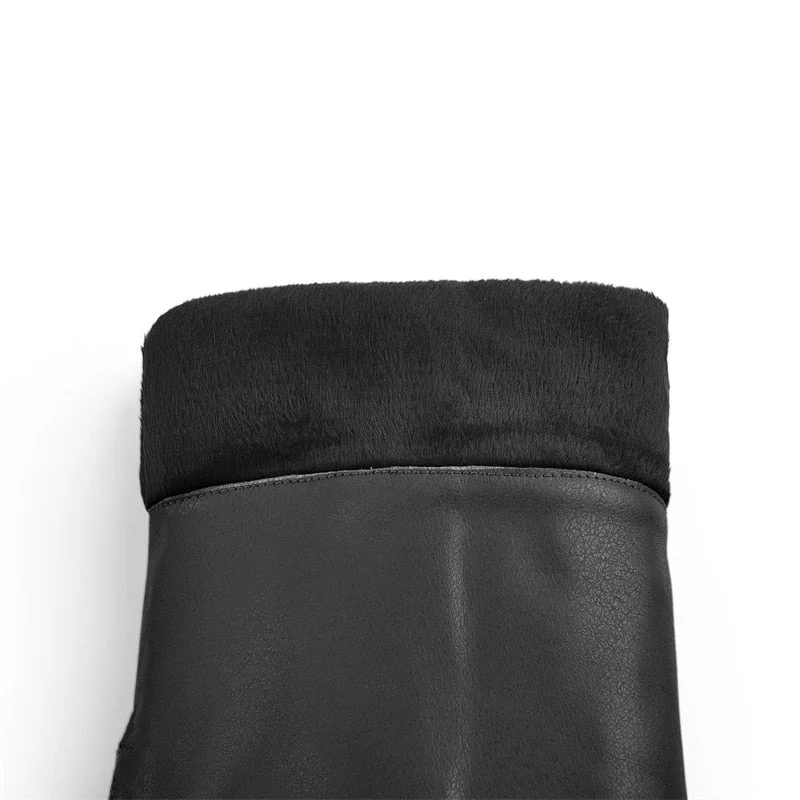 Onlymaker Winter Women's Black Brown Knee High Boots Pointed Toe Chunky Pull On Embroidered Thick Heels Boots Zipper Large Size