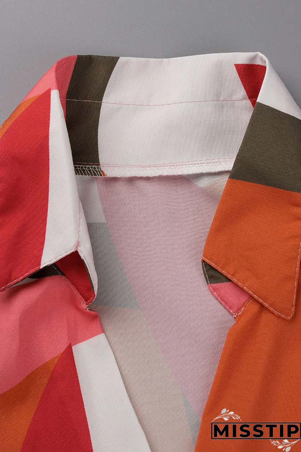 Tangerine Red Casual Print Bandage Patchwork Turndown Collar Long Sleeve Dresses