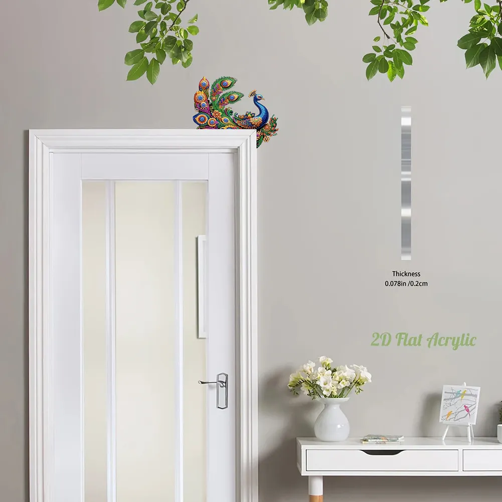 Peacock 2D Flat Diamond Painting Door Corner Sign DIY Door Frame Decoration