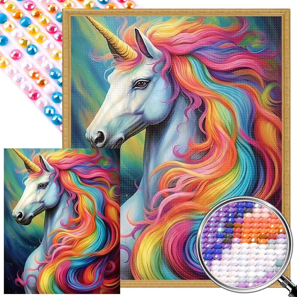 Rainbow Unicorn 40*50cm(picture) full round drill diamond painting with 4  to 12 colors of AB drill