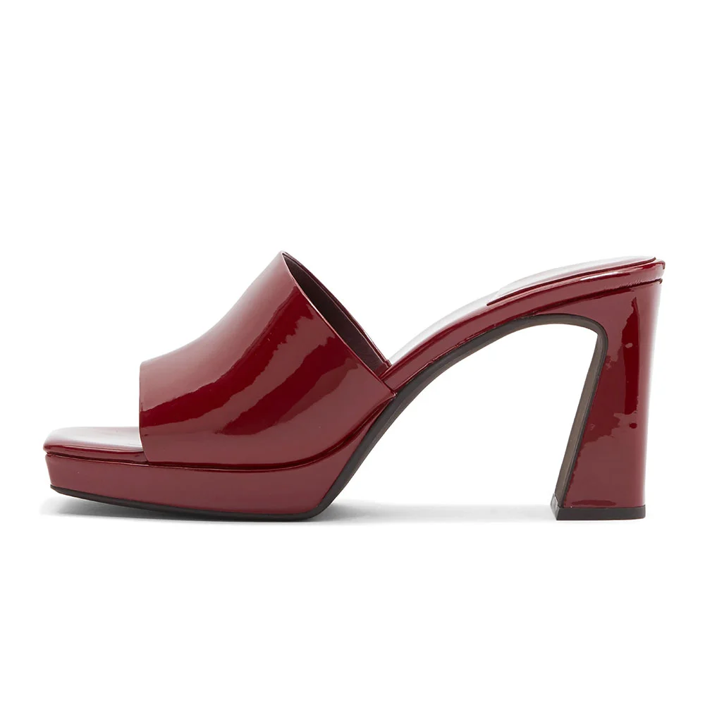 Ladies' Maroon Open Toe Wide Strap Slip On Platform Heel Sandals