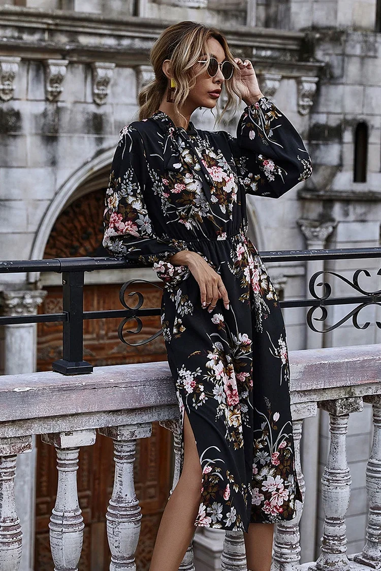 Luditu Midi Dress, Black Luna Floral Dress