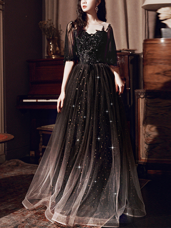 Gothic Dark Short Sleeve Bandaged Mesh Maxi Dress 