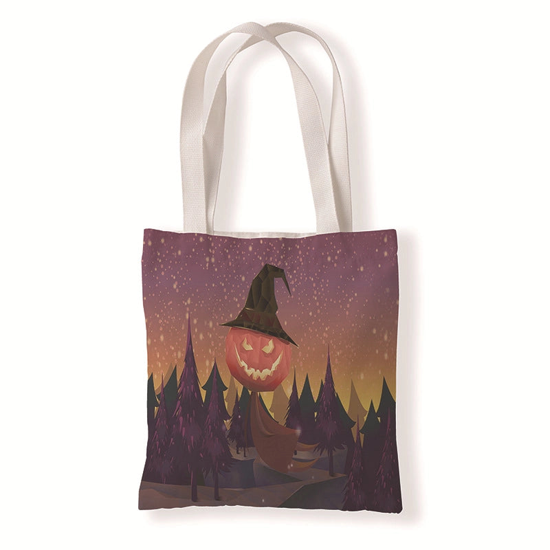 Halloween Women’s Medium Canvas Pumpkin Letter Elegant Streetwear Square Open Canvas Bag