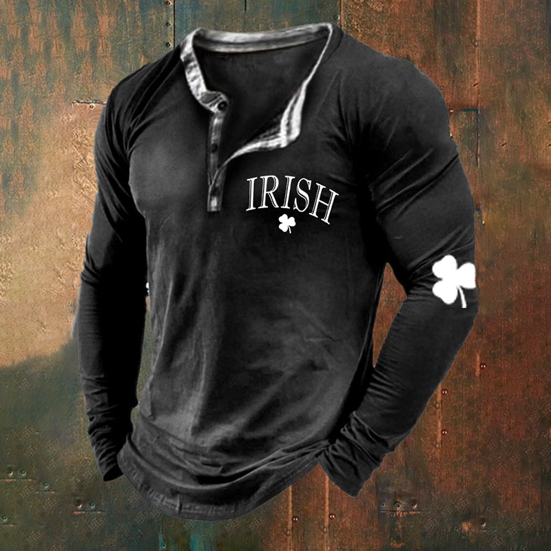 Men'S St. Patrick'S Day Henley Collar Long Sleeve T-Shirt wearshes