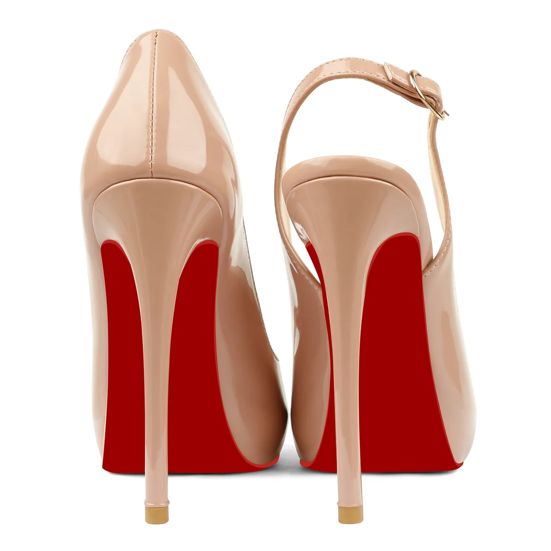 120mm Red Bottom Elastic Strap Slingback Sandals Peep Toe Platform Stilettos Black Patent Heels-MERUMOTE