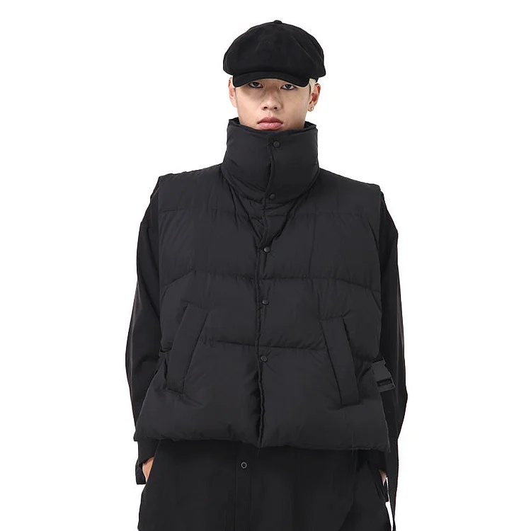 Original Design Stand Collar Darkwear Zipper Winter Wear Down Vest Jackets-dark style-men's clothing-halloween