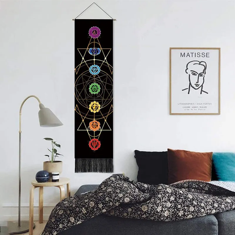 Psychedeclic Mandala Wall Hanging Phase Tapestry Cotton Tarot Sun Moon Marcame Tassel Tapestries Home Office Wall Blanket Decor