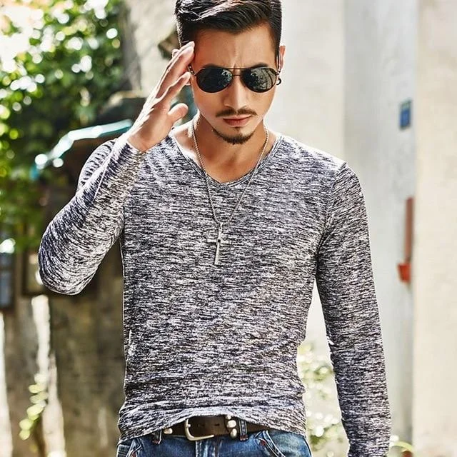 Men T Shirt Casual Long Sleeve Slim Basic Tops Tees Camouflage T-Shirt