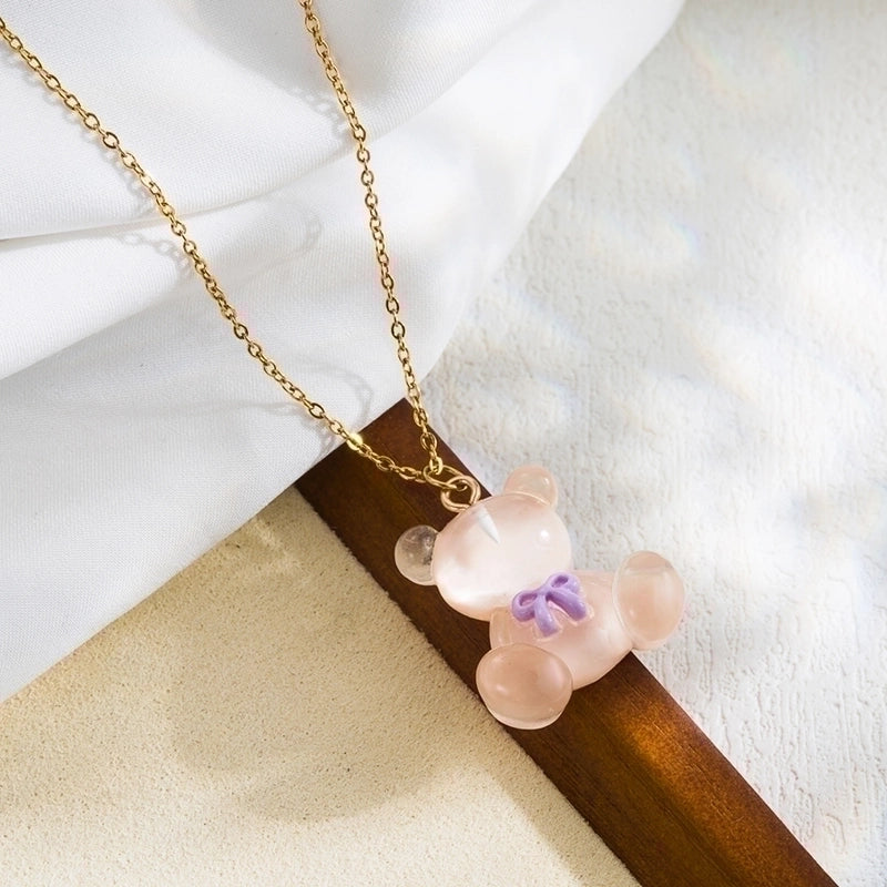 Cute Sweet Little Bear Stainless Steel Plating 18k Gold Plated Pendant Necklace