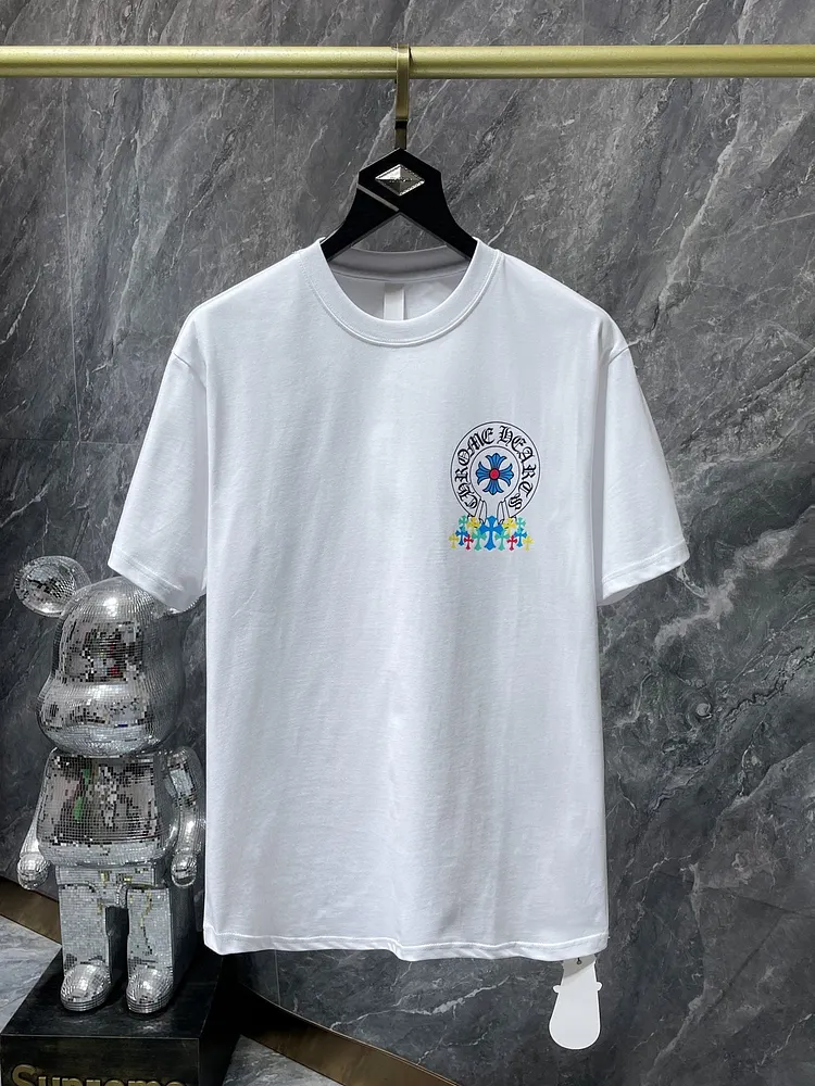 CHH Chrome Hearts T Shirts Classic Big Horseshoe Colored Cross Sanskrit Short Sleeve