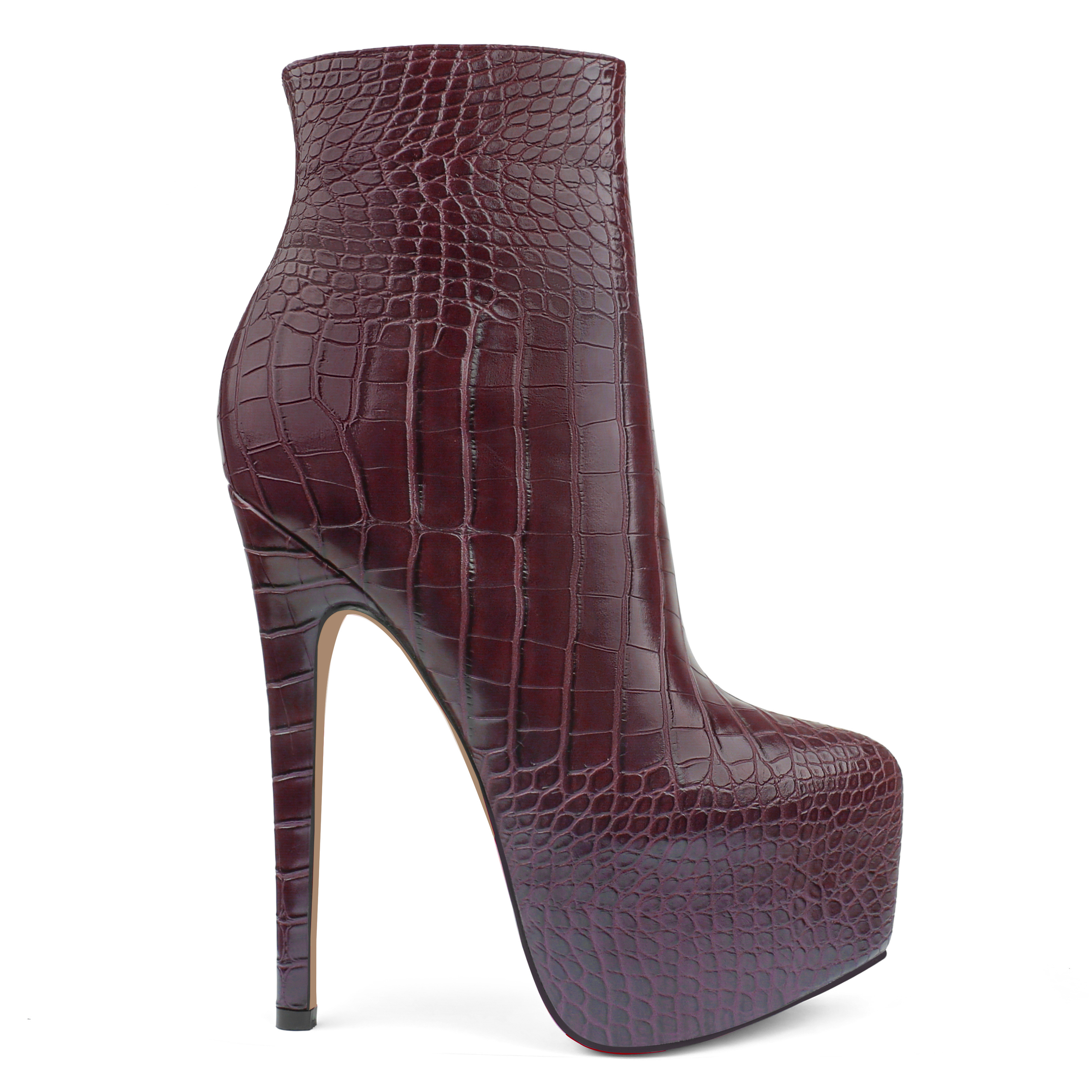 6.1" Women's Platform Ankle Boots Zipper High Heels Croc Patent Shoes Short Booties-MERUMOTE