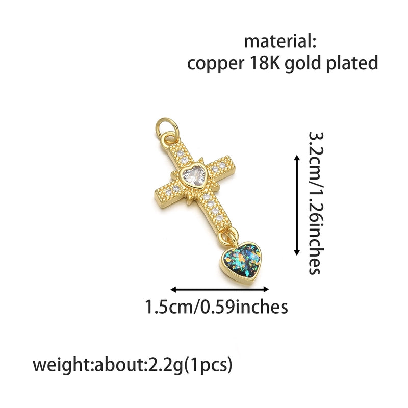 1 Piece 17 * 25mm Copper Opal Zircon 18K Gold Plated Cross Pendant Jewelry Accessories