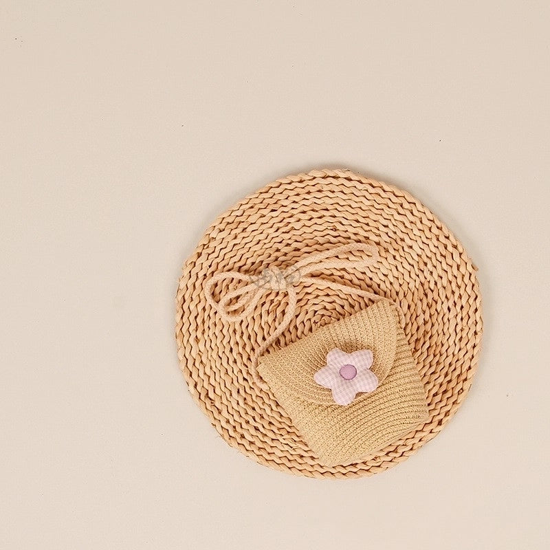 Women’s Small Straw Flower Cute Square Open Shoulder Bag
