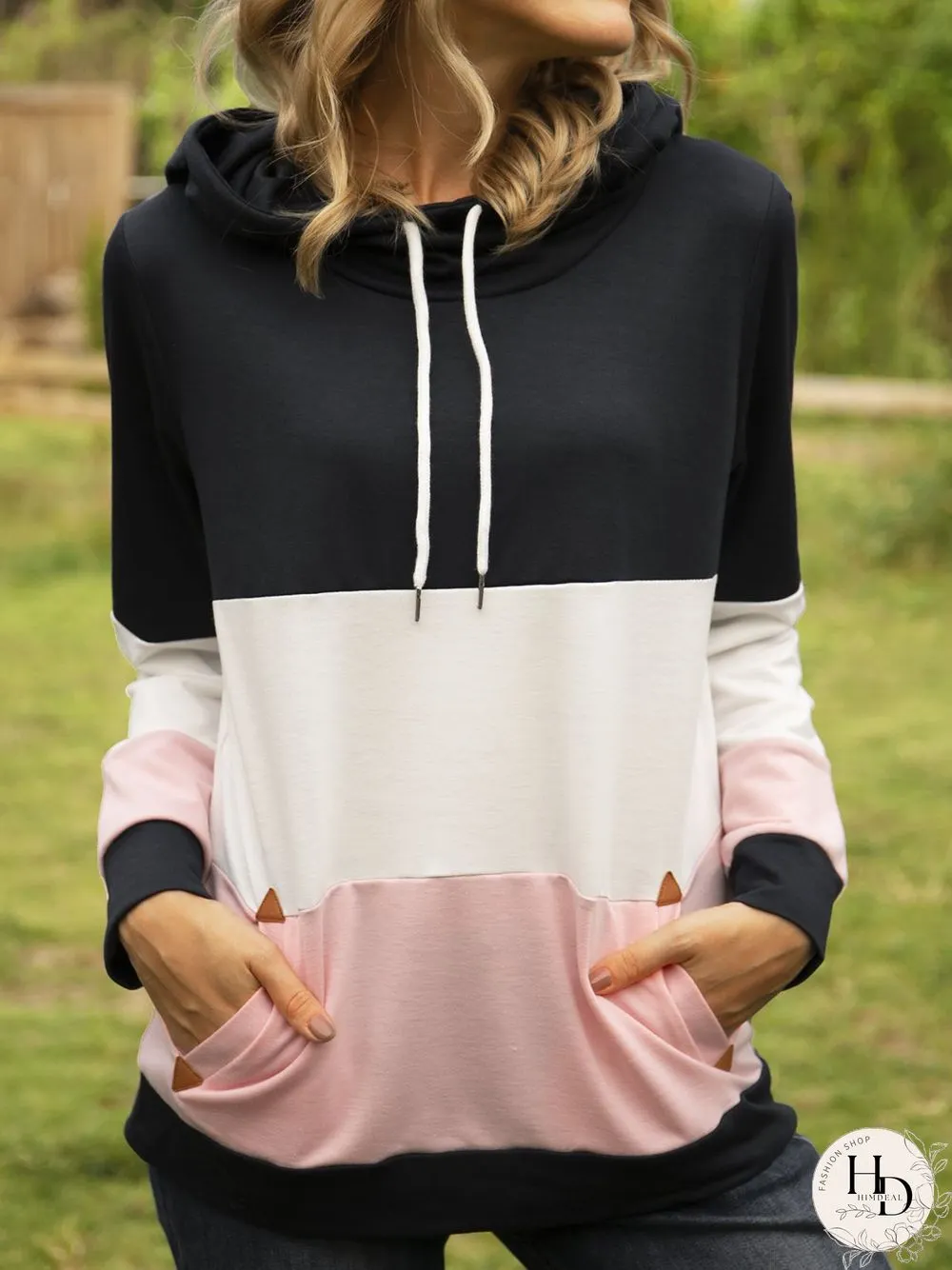 Multicolor Solid Paneled Hoodie Long Sleeve Sweatshirts