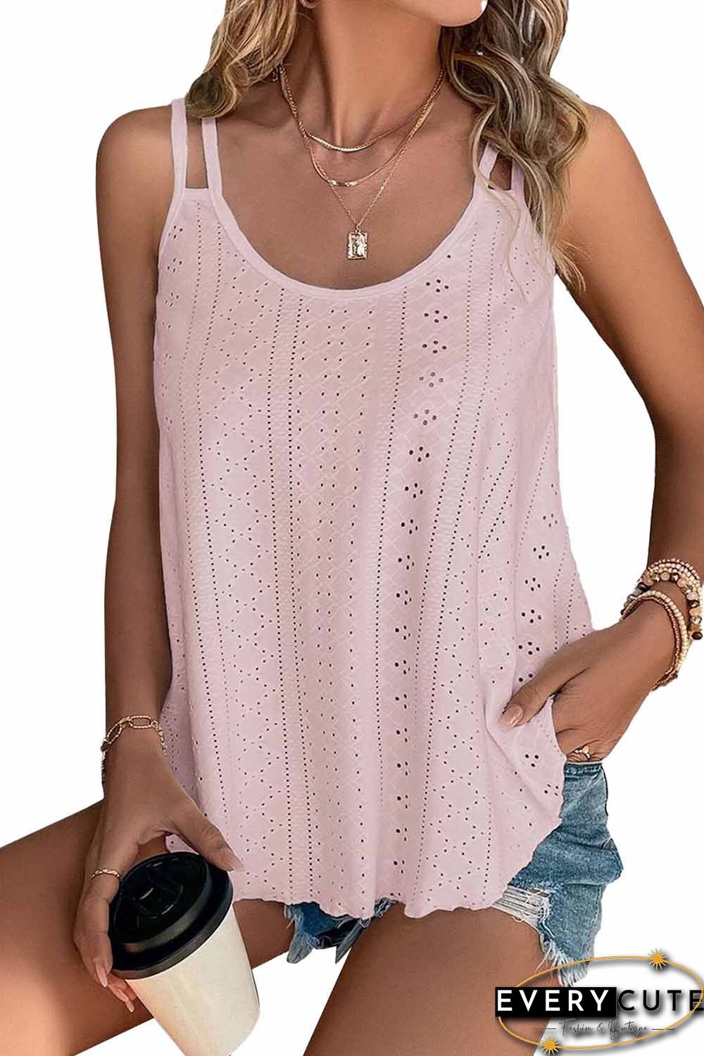 Pink Eyelet Strappy Scoop-Neck Tank Top
